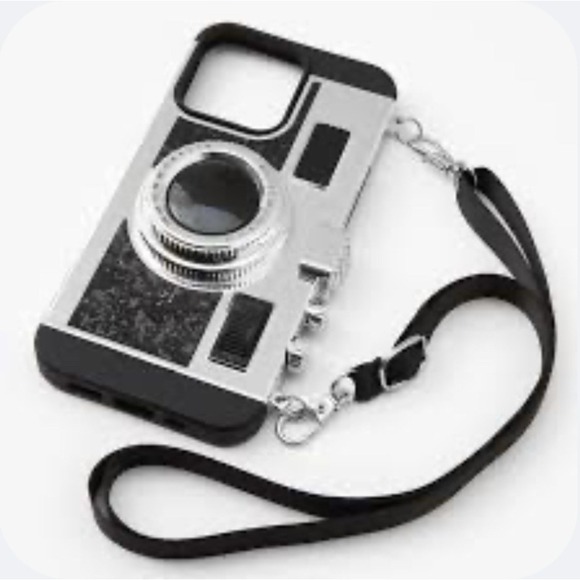 Claire’s Other - NIB Claire's Black Glitter Camera Phone Case w/ Strap - Fits iPhone 13 Pro Max